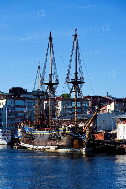 Worlds largest ocean going wooden sailing ship, replica of historic Swedish East Indiaman Gotheborg docked in harbor Eriksberg on May 12, 2025 in Gothenburg, Sweden
