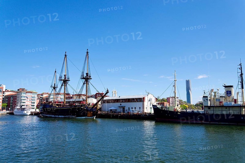 Worlds largest ocean going wooden sailing ship, replica of historic Swedish East Indiaman Gotheborg docked in harbor Eriksberg on May 12, 2025 in Gothenburg, Sweden