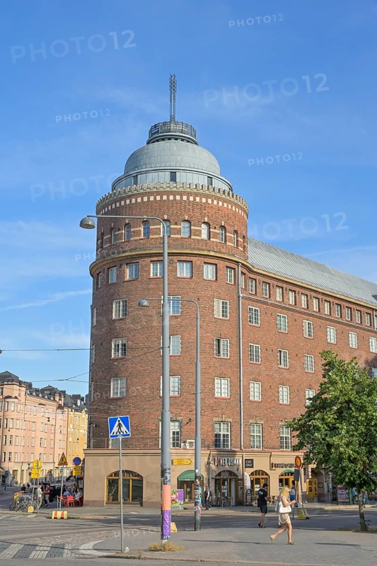 Historic round building Arena House, Arenan Talo, Hämeentie, Siltasaarenkatu and Toinen Linja Streets, Kallio, Helsinki, Finland