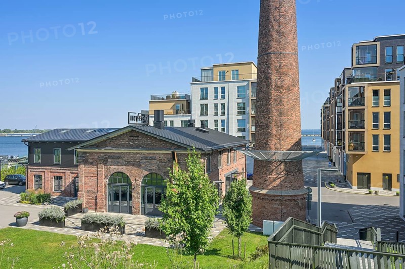New buildings, old buildings, chimneys, residential buildings, Noblessner harbour district, Kalamaja, Tallinn, Estonia