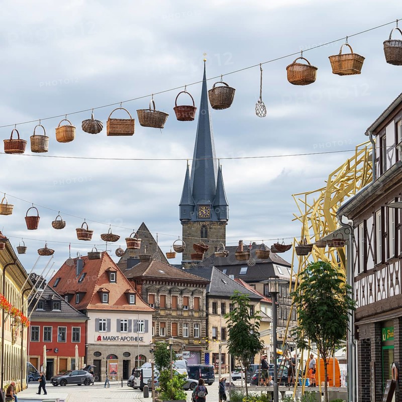 Pedestrian Zone, Innere Bamberger Straße, Catholic Parish Church of the Assumption of Mary, Deutsche Korbstadt, Lichtenfels, Upper Franconia, Franconia, Bavaria, Germany