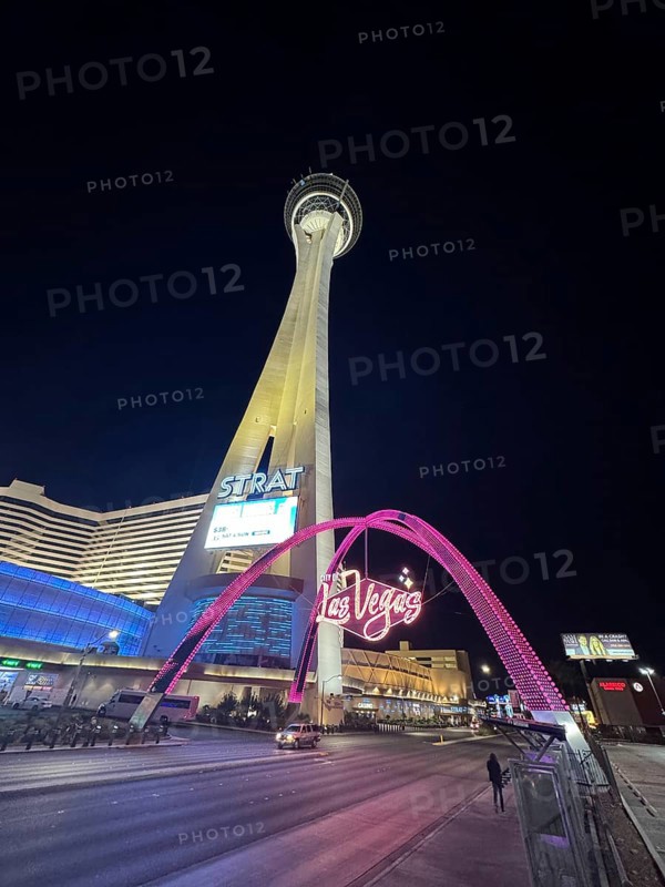 Since the legalization of gambling in the 1930s, Las Vegas has developed as a tourist center of international importance. Where simple casinos initially settled, Las Vegas is now characterized by luxurious hotel complexes with large casinos and leisure facilities, night scene in Las Vegas with illuminated tower and neon lights, Las Vegas, Nevada, USA