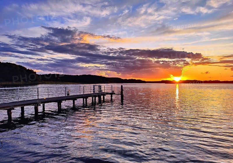 Sunset over Lake Gudelack, Lindow (Mark), Stechlin-Ruppiner Land nature park Park, Brandenburg, Germany