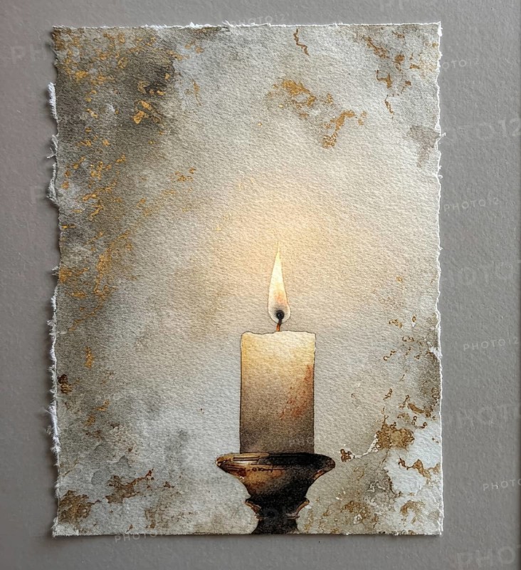 A candle is lit in a painting of a candle holder. The candle is the main focus of the painting, and the holder is in the background. AI generated
