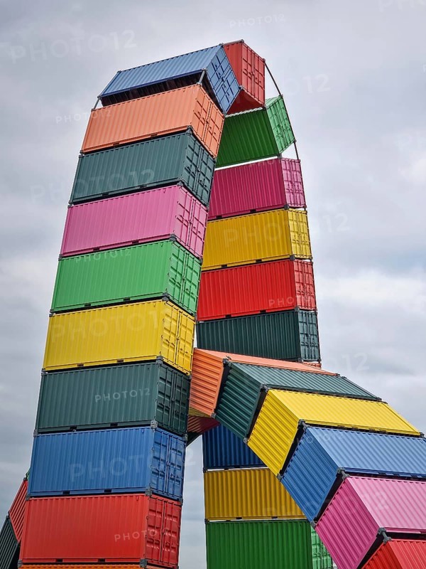 Le Havre, Normandy, France, 29 May, 2025: Striking street art installation Catena Containers Vincent Ganivet in Le Havre. Tall, curved arch made from stacked multicolor shipping containers, Le Havre, Normandy, France