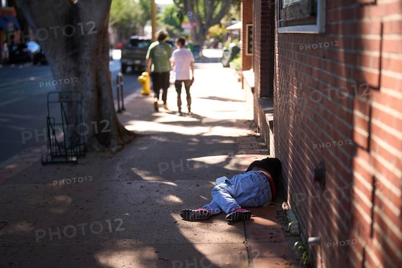 Homeless people in the coastal town of San Luis Obispo, California, USA