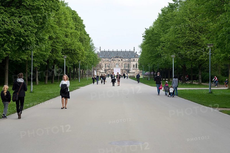 Dresden, Gerrmany- May 6, 2017: Grosser Garten park and Baroque palace in the background