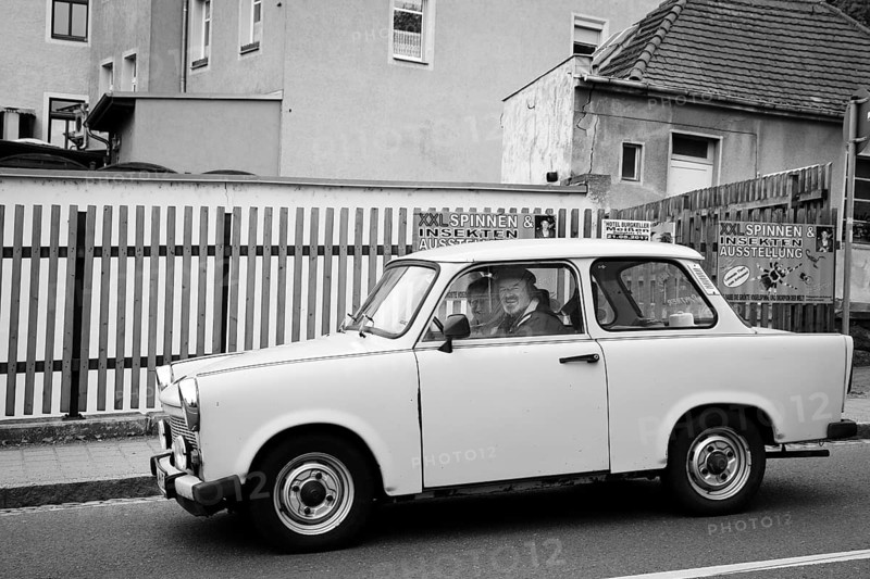 MEISSEN, GERMANY - MAY 05, 2017: Trabant retro vehicles at the street. Famous car was produced in communist East Germany in years 1963-1991