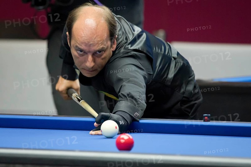 WROCLAW, POLAND - JULY 29, 2017: Billiard sports during the The World Games 2017. Daniel Sanchez during 4 ball billiard match with Marco Zanetti