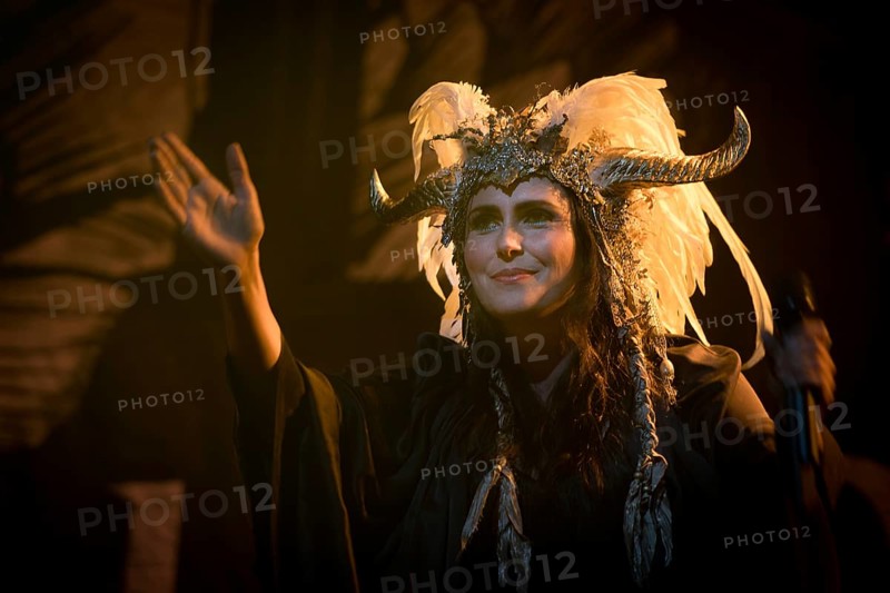 WROCLAW, POLAND - MAY 1, 2016: Sharon den Adel from Within Temptation band during concert Guitar Guinness World Record