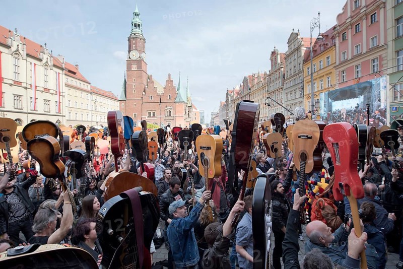WROCLAW, POLAND - MAY 1, 2016: Over 7 thousands guitarists achieve new Guiness Record playing Hey Joe by Jimi Hendrix