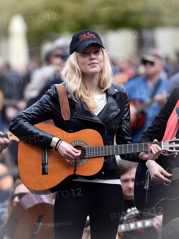 WROCLAW, POLAND - MAY 1, 2016: Over 7 thousands guitarists achieve new Guiness Record playing Hey Joe by Jimi Hendrix. One of the participants this events