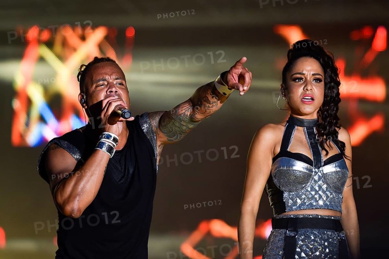 LUBIN, POLAND - JUNE 10, 2017: Concert 2 Unlimited during Cuprum Hits Festival. Vocalist Ray Slijngaard (L)