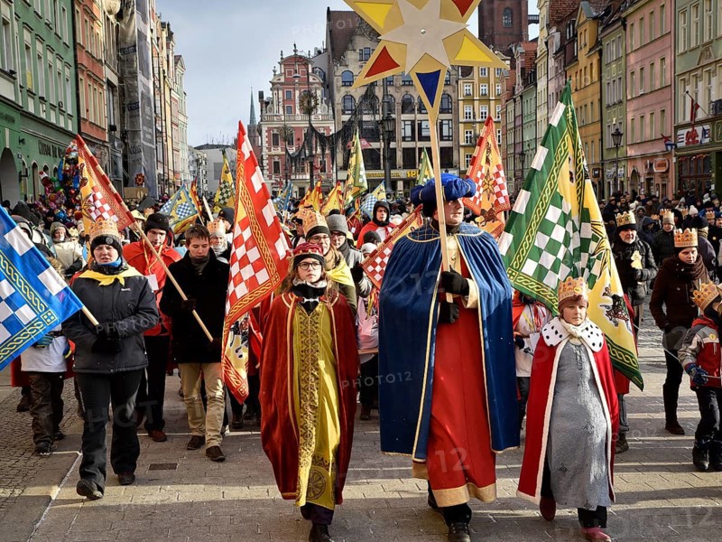 WROCLAW, POLAND - JANUARY 6, 2017: Epiphany holiday in Christian religion. Traditional procession, reconstruction of visit of the Magi to the infant Jesus