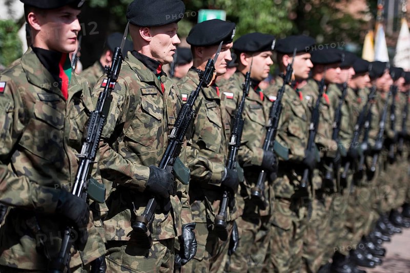 LUBIN, POLAND - AUGUST 31, 2017: Celebrations of the 35th anniversary of the Lubin Crime and the 37th anniversary of the founding Solidarnosc. Soldiers of the representative company