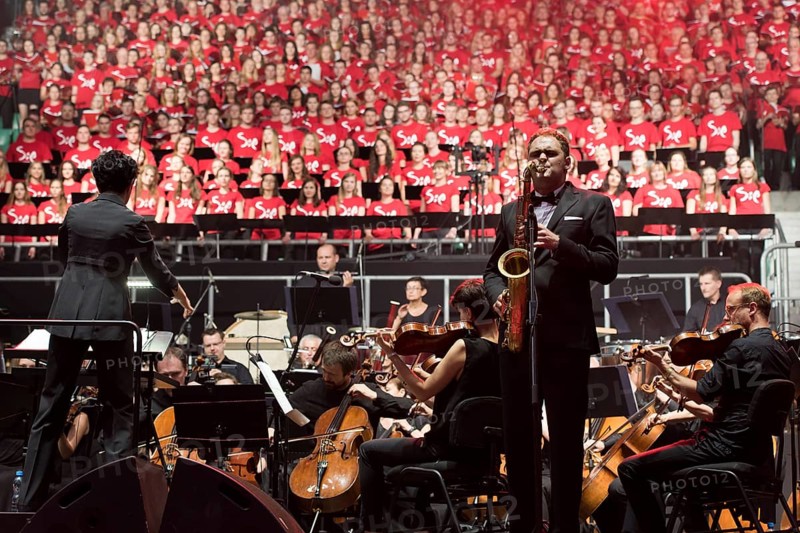 WROCLAW, POLAND - JULY 23, 2016: Orchestra and choir during concert Singing Europe. The concert is part of the Days in the Dioceses of World Youth Day and the European Capitol of Culture