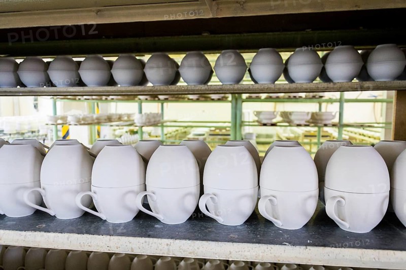 Traditional ceramics pottery on production line in factory Prague, Czech republic