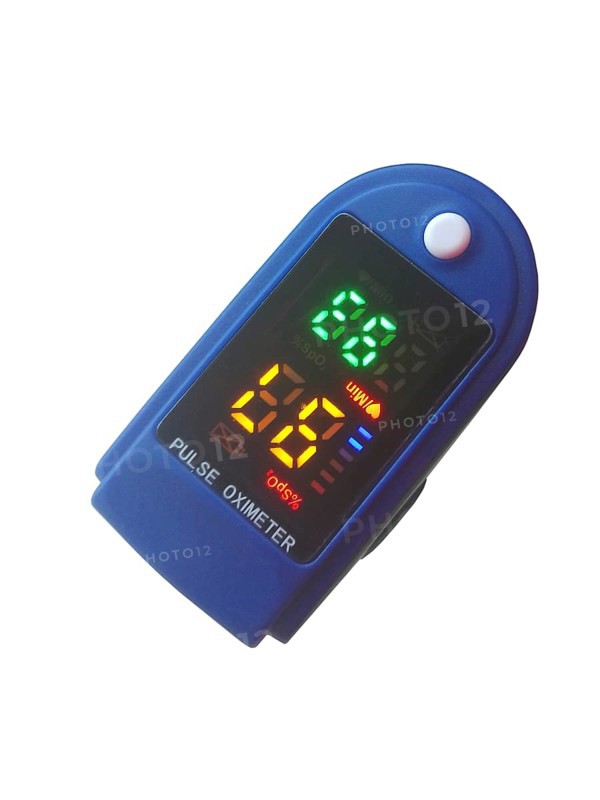 Medical fingertip pulse oximeter on a white background