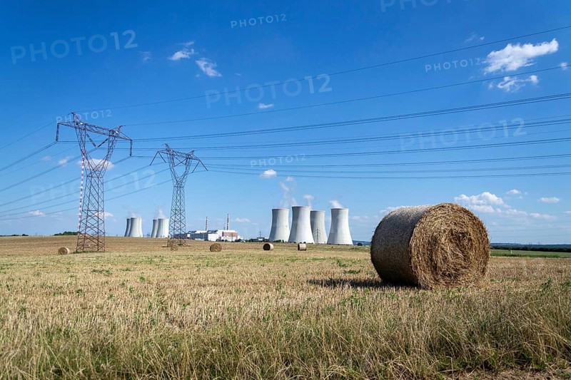 Cooling towers at nuclear power plant, energy self-sufficiency, greenhouse emission reduction and global warming concept Dukovany Czech republic
