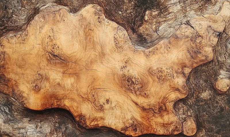 Rough texture of burl wood with intricate patterns and natural unique formation. AI generated
