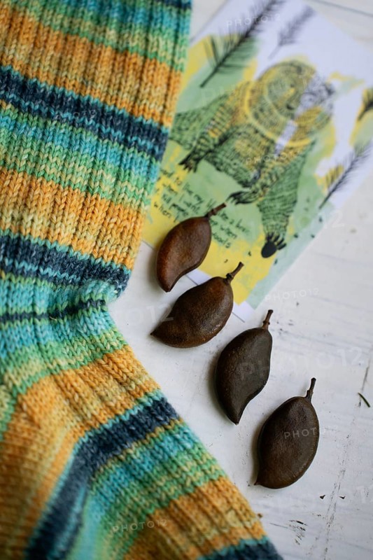 Handmade knitted sock with seeds