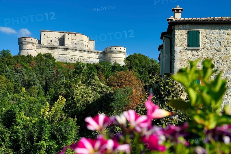 Fortress round towers, medieval fortress, San Leo fortress, San Leo, Emilia-Romagna, Italy