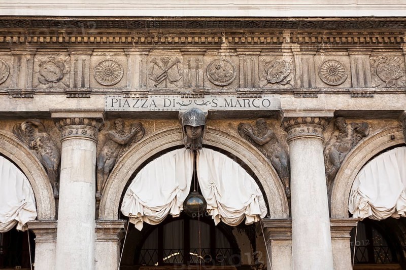 Details of buildings of Procurators with museums - Correr museum and National architecture museum on San Marco square, Venice, Italy