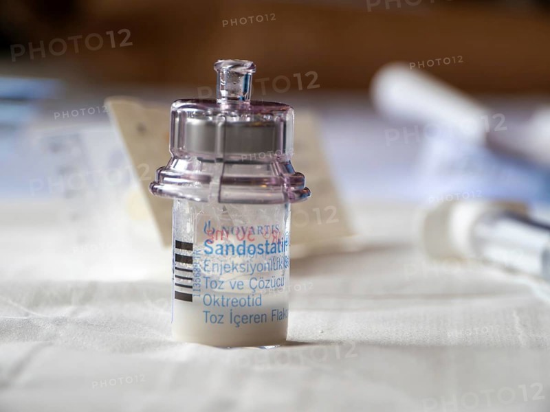 Istambul, Turkey October 21st 2025 Sandostatin LAR 30 mg Novartis anti growth hormone medication vial containing a suspension for injection