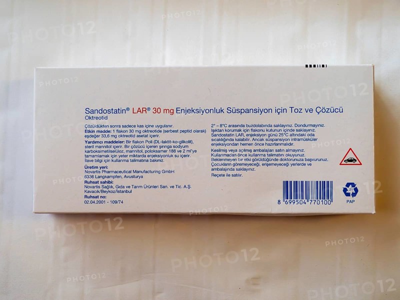 Istambul, Turkey October 21st 2025 Sandostatin LAR 30 mg box with octreotide injectable suspension packaging for anti growth hormone therapy and acromegaly treatment