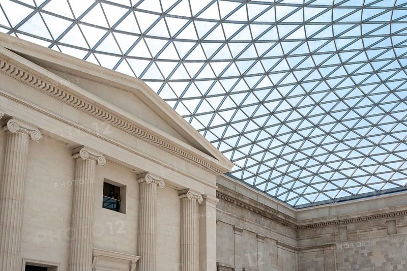 London, United Kingdom - 14 May 2025: The intricate geometric pattern of the British Museum's great court roof
