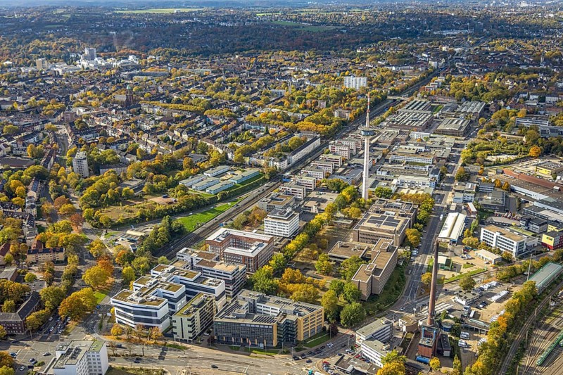 Aerial view, Deutsche Telekom IT GmbH with telecommunications tower radio mast, Gewerbehofstraße industrial park, Holsterhausen, Essen, Ruhr area, North Rhine-Westphalia, Germany, railway site, DE, Deutsche Bahn AG, Europe, commercial property, commercial property, commercial site, commercial use, railway tracks, industrial area, industrial location, aerial view, aerial photography, aerial photography, overview, bird's-eye view, bird's-eye view, bird's-eye view, bird's-eye view, bird's-eye view, bird's-eye view, bird's-eye view, bird's-eye view, bird's-eye view, bird's-eye view, bird's-eye view, bird's-eye view, bird's-eye view, bird's-eye view, bird's-eye view, bird's-eye view, bird's-eye view, bird's-eye view DS-eyes view, overview
