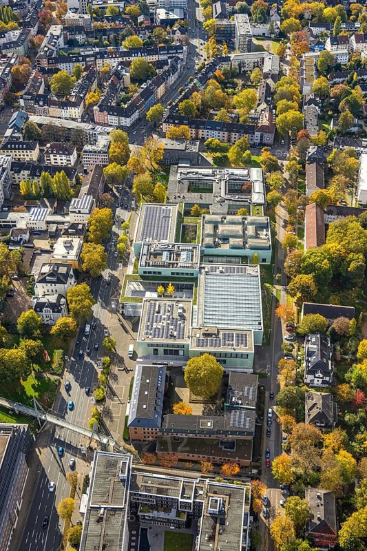 Aerial view, Museum Folkwang, opened by Karl Ernst Osthaus, autumn trees, Südviertel, Essen, Ruhr region, North Rhine-Westphalia, Germany, DE, Europe, culture, art museum, aerial photography, aerial photography, museum, overview, birds-eyes view, cultural use, overview