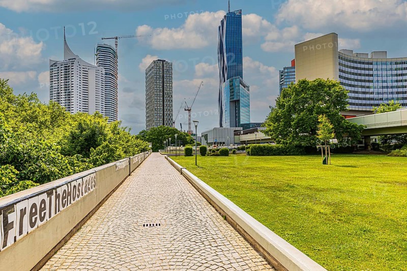 Modern high-rise buildings in Uno City, Vienna, Austria