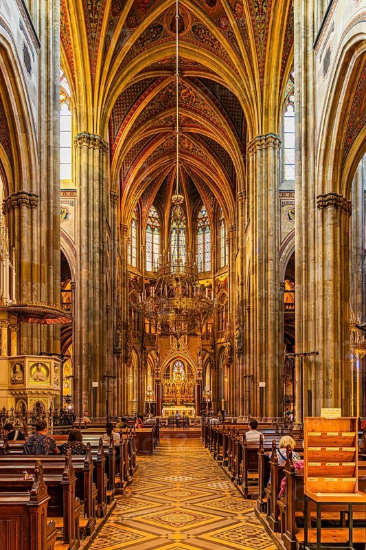 Central nave of the neo-gothic votive church, Vienna, Austria