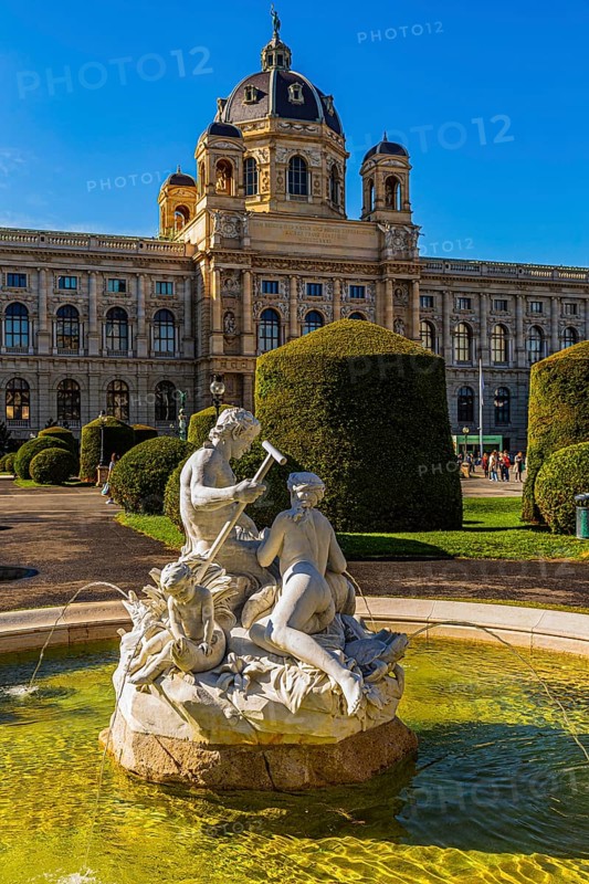 One of four Triton and Najad fountains on Maria-Theresien-Platz, behind the Natural History Museum, Vienna, Austria
