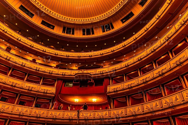 Upper ranks and boxes in the large auditorium at the Vienna State Opera, Vienna, Austria