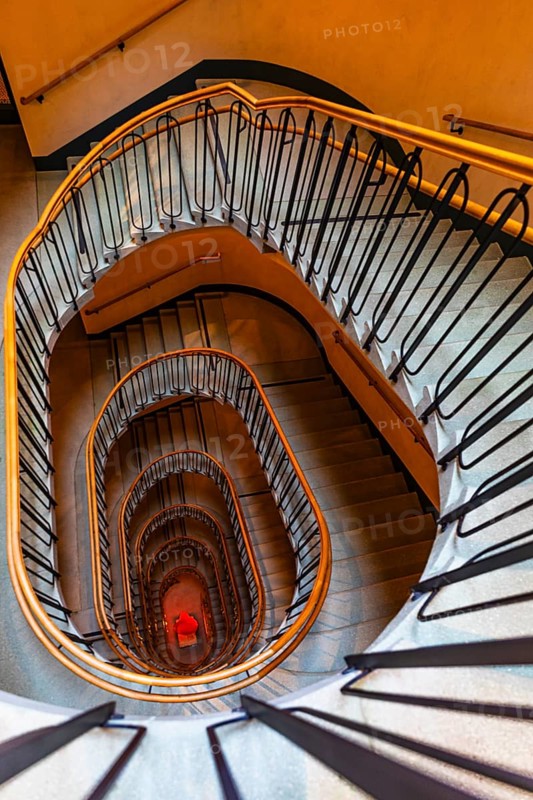 Staircase in an old Viennese house, view from above, Vienna, Austria