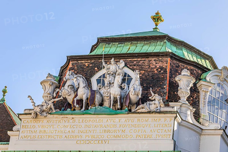 Roof of the Austrian National Library, with ornate marble figures, Josefsplatz, Vienna, Austria