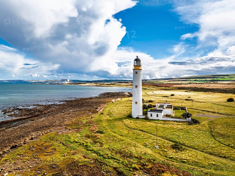 Barns Ness Lighthouse from a drone, Dunbar, East Lothian, Scotland, UK
