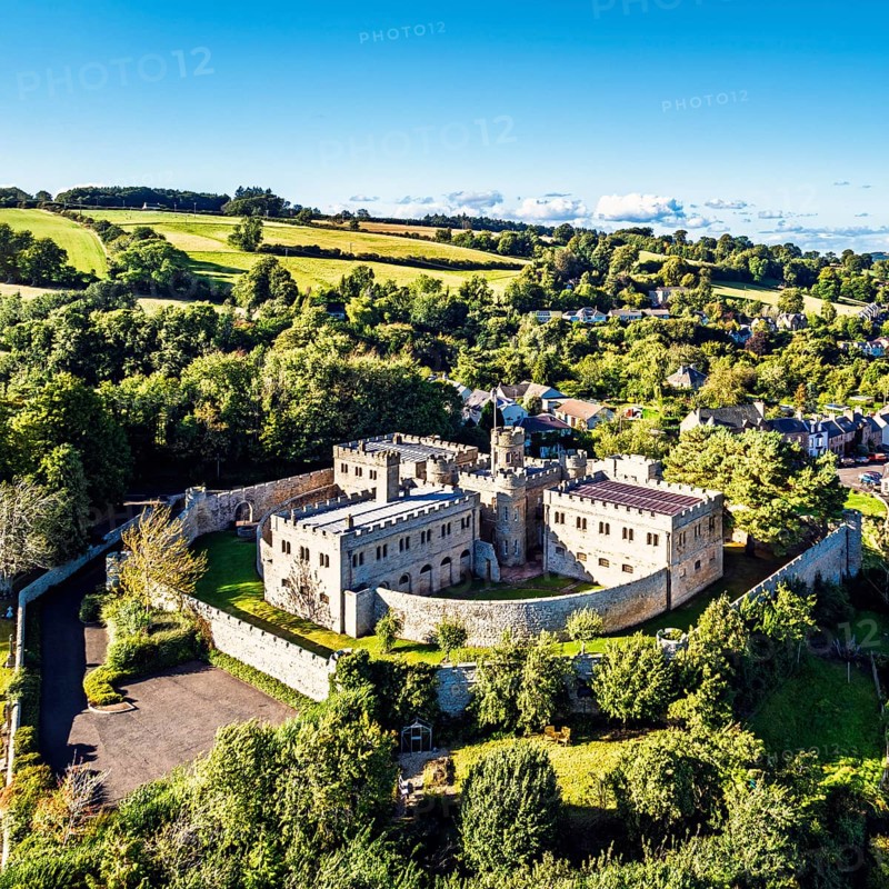 Jedburgh Castle from a drone, Jedburgh, Scottish Borders, Scotland, UK