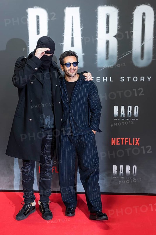 Aykut Anhan aka arrest warrant and Elyas M'Barek at the premiere of the Netflix film Babo in the Astor Film Lounge Berlin on 24.10.2025
