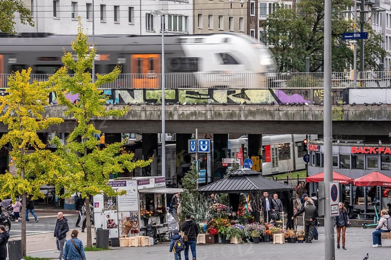 Düsseldorf-Bilk railway station, hub of S-Bahn, tram, bus transport, RRX train, regional express, North Rhine-Westphalia