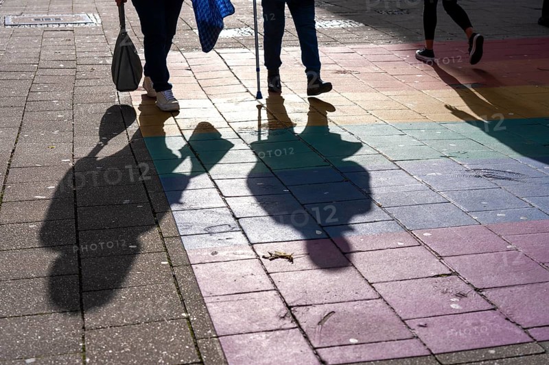 Shadows of passers-by shopping in the city center, Essen, North Rhine-Westphalia
