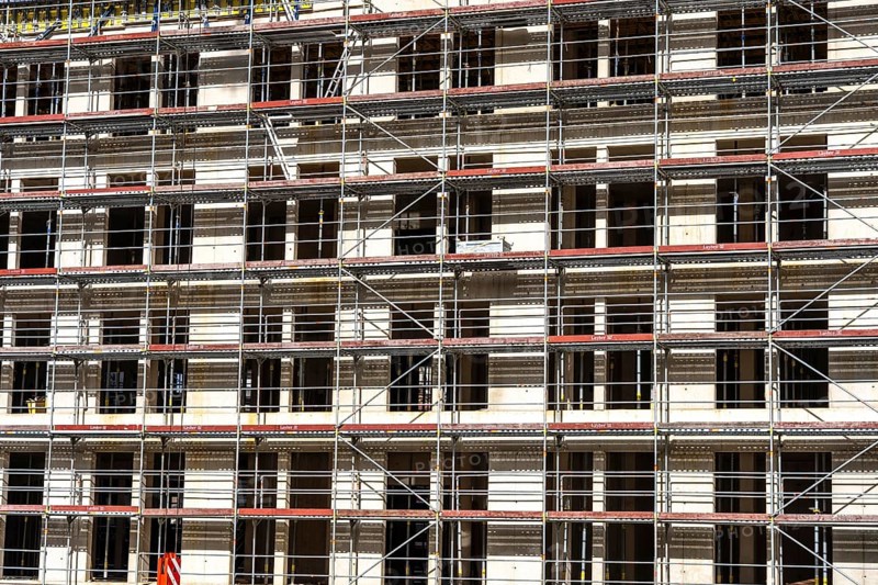 Construction site, residential construction, 50 new, publicly funded rental apartments, catering, commercial space, Weber1 urban district, city center, Essen, North Rhine-Westphalia