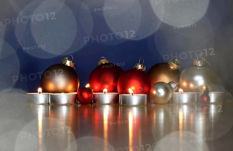 Still life with Christmas tree balls and candles, Germany
