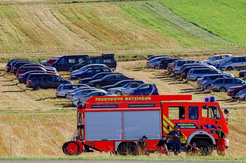 The Metzingen fire department is on standby as part of an air show on Rossfeld in Metzingen-Glems, Baden-Württemberg, Germany, for editorial use only