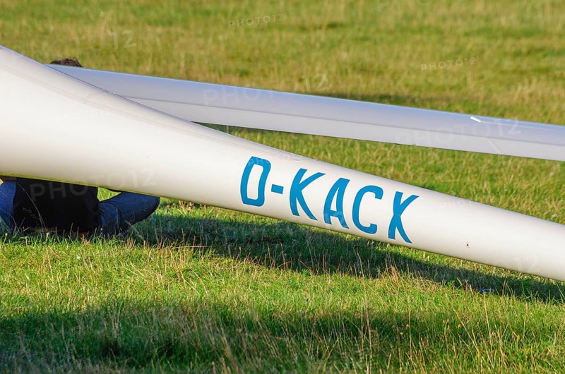 Rear of a glider with the registration D-KACX as part of an air show on Rossfeld in Metzingen-Glems, Baden-Württemberg, Germany, for editorial use only
