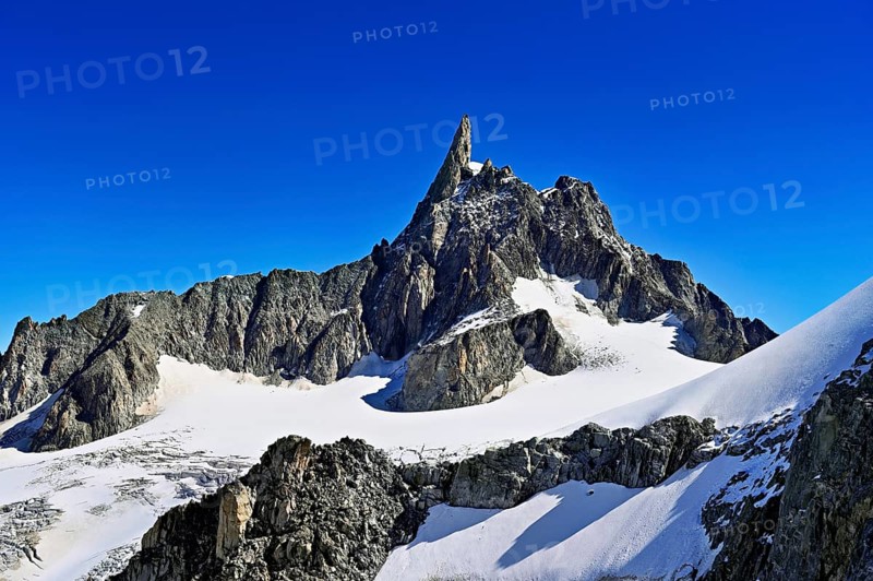 View of the Glacier du Géant from the Télécabine Panorama Railway, behind the Dente del Gigante, Chamonix-Mont-Blanc, Haute-Savoie, France