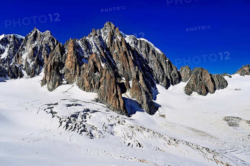 View from the Télécabine Panorama Railway of the Mont Blanc du Tacul mountain, in the foreground the glacier du Géant, Chamonix-Mont-Blanc, Haute-Savoie, France