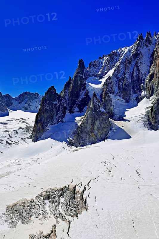 View from the Télécabine Panorama Railway of the Mont Blanc du Tacul mountain, in the foreground the glacier du Géant, Chamonix-Mont-Blanc, Haute-Savoie, France